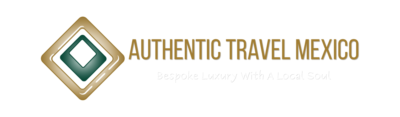 Authentic Travel Mexico logo featuring a green and gold geometric emblem with the brand name.